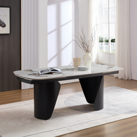 Tavolo "Vega" con piano in ceramica effetto marmo, design moderno, 200/300 x 100 x h 75 cm