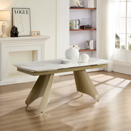 Tavolo "Altair" con gambe in ferro e piano in ceramica, design moderno, 180/260 x 110 x h 75 cm