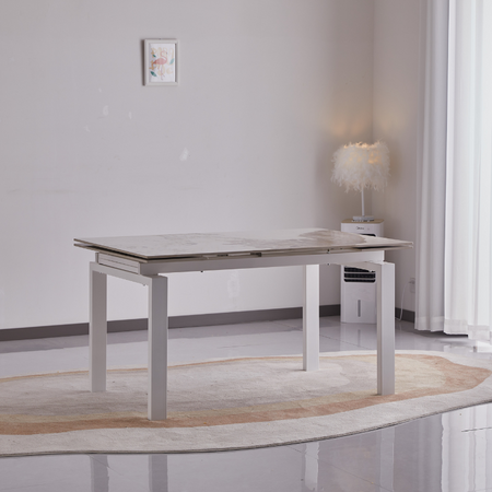 Tavolo "Antares" con gambe in metallo e piano in marmo, design moderno, 140/200 x 90 x h 76 cm