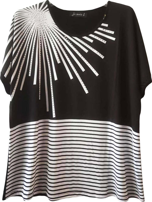 Je Suis Maglia Over Donna Bianca e Nera T-Shirt Fantasia Made in Italy Elasticizzata Maglia Girocollo Estiva Signora Elegante ART. 11861 maglia donna L'Orchidea - Siderno, Commerciovirtuoso.it