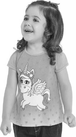 Maglia Estiva Bambina Gialla Stampa Unicorno T-shirt Bimba Mezze Maniche Gialla e Rosa in Cotone Maglietta Estate T-SHIRT Piccole Canaglie - Tropea, Commerciovirtuoso.it