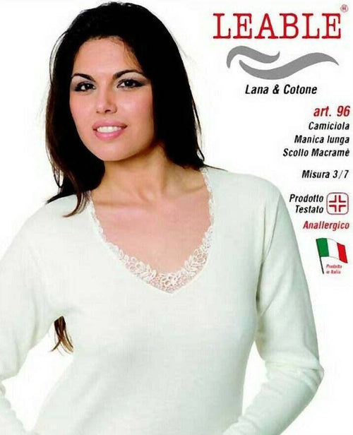 Maglia intima a manica lunga donna interno Cotone esterno calda Lana LEABLE Art. 96