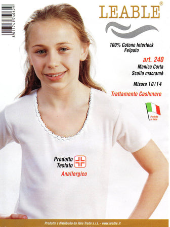 Maglia intima bambina Leable art. 236/240 mezza manica. 100% cotone Interlock Felpato. Confezione 3 capi.
