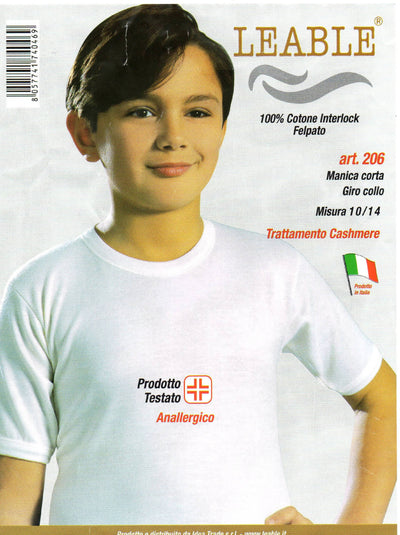 Maglia intima Canottiera Bambino Leable art. 206/208 manica corta girocollo.