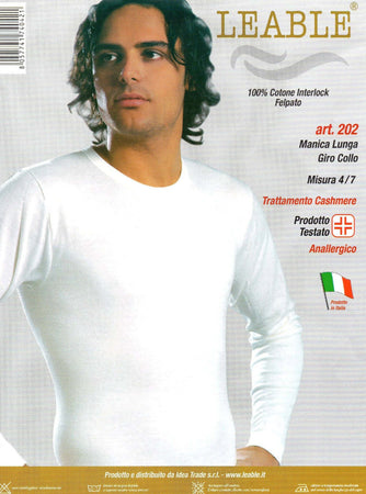 Maglia intima per uomo manica lunga in cotone Interlok con collo a giro Bianco/Nero art. 347/202 (3 Pezzi)