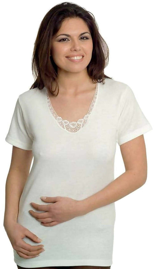 Maglia manica corta interno cotone esterno lana LEABLE Art.95 Confezione maglia intimo donna 3 capi