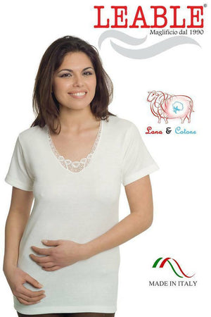 Maglia manica corta interno cotone esterno lana LEABLE Art.95 Confezione maglia intimo donna 3 capi