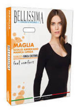 Maglia microfibra manchie lunghe Donna Scollo Americano BELLISSIMA Art. 072 Manica Lunga nera