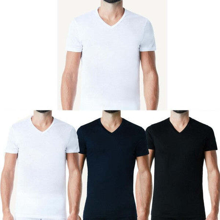 Maglia-T-shirt-Da-Uomo-Intima-Manica-Corta-Scollo-A-V-100%-Cotone-Colore-Nero