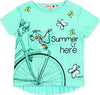 Maglietta Bimba Azzurra Estiva Mezze Maniche Girocollo Top Estate Bambina Casual Turchese Plissettato Sul Retro t-shirt baby femmina Piccole Canaglie - Tropea, Commerciovirtuoso.it