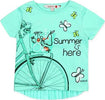 Maglietta Bimba Azzurra Estiva Mezze Maniche Girocollo Top Estate Bambina Casual Turchese Plissettato Sul Retro t-shirt baby femmina Piccole Canaglie - Tropea, Commerciovirtuoso.it