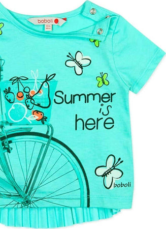 Maglietta Bimba Azzurra Estiva Mezze Maniche Girocollo Top Estate Bambina Casual Turchese Plissettato Sul Retro t-shirt baby femmina Piccole Canaglie - Tropea, Commerciovirtuoso.it