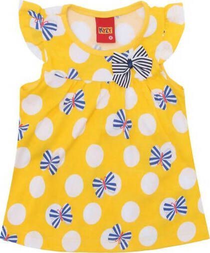 Maglietta Bimba Estiva Gialla Pois Bianchi Blu Canotta Camicetta Lunga Top Smanicato Manica Voilant Top Estate Bambina Cotone VESTITO Piccole Canaglie - Tropea, Commerciovirtuoso.it