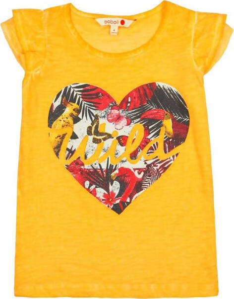 Maglietta Estiva Bambina 100 Cotone Gialla Senape Stampa Multi Color Cuore T Shirt Canotta con Maniche Voilant Top Maglia Bimba Boboli commercioVirtuoso