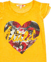 Maglietta Estiva Bambina 100% Cotone Gialla Senape Stampa Multi Color Cuore T-Shirt Canotta con Maniche Voilant Top Maglia Bimba t-shirt bambina/ragazza Piccole Canaglie - Tropea, Commerciovirtuoso.it