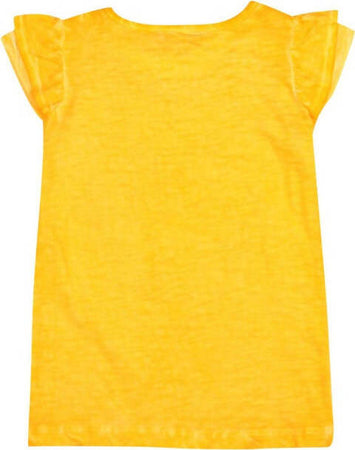 Maglietta Estiva Bambina 100% Cotone Gialla Senape Stampa Multi Color Cuore T-Shirt Canotta con Maniche Voilant Top Maglia Bimba t-shirt bambina/ragazza Piccole Canaglie - Tropea, Commerciovirtuoso.it