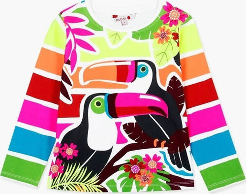 Maglietta Estiva Bimba Multi Color Tucani Maniche Lunghe Girocollo Maglia Estate Leggera Righe Colorata Fluo Bambina Pappagalli e Righe t-shirt bambina/ragazza Piccole Canaglie - Tropea, Commerciovirtuoso.it