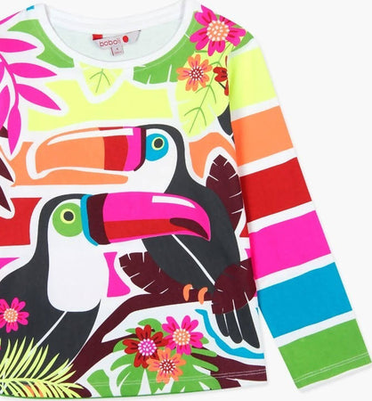 Maglietta Estiva Bimba Multi Color Tucani Maniche Lunghe Girocollo Maglia Estate Leggera Righe Colorata Fluo Bambina Pappagalli e Righe t-shirt bambina/ragazza Piccole Canaglie - Tropea, Commerciovirtuoso.it