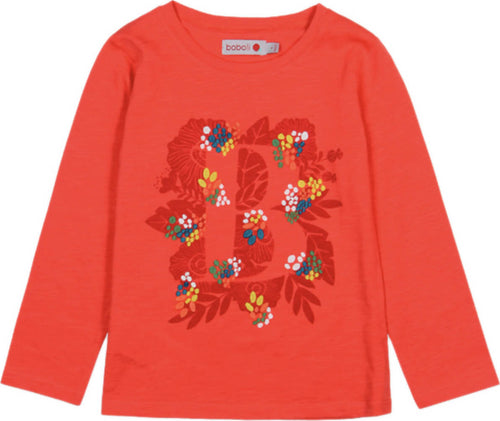 Maglietta Maniche Lunghe Girocollo Bambina Arancio Corallo Stampa B Floreale Maglia Estiva Bimba Leggera in Cotone Arancione Rossa t-shirt bambina/ragazza Piccole Canaglie - Tropea, Commerciovirtuoso.it