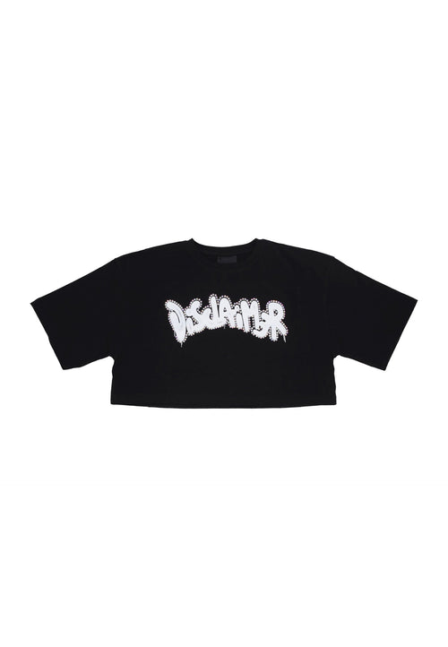 DISCLAIMER Maglietta Corta Donna W Logo Strass Crop Tee Black da donna