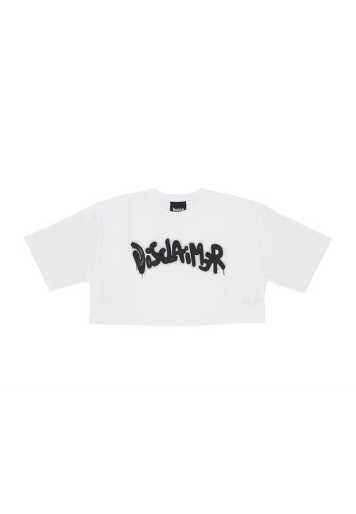 DISCLAIMER Maglietta Corta Donna W Logo Strass Crop Tee White da donna