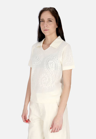 OBEY Maglietta Donna W Briana Open Knit Shirt Unbleached da donna