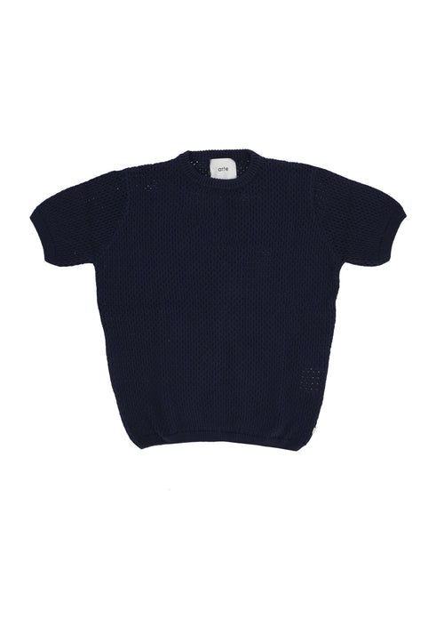 ARTE Maglietta Manica Lunga Uomo Crochet Knit Tee Navy da uomo