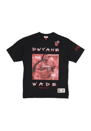 MITCHELL &amp; NESS Maglietta Uomo Nba Heavyweight Premium Player Vintage Logo Tee Dwyane Wade Miahea Black da uomo