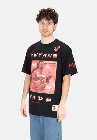 MITCHELL &amp; NESS Maglietta Uomo Nba Heavyweight Premium Player Vintage Logo Tee Dwyane Wade Miahea Black da uomo