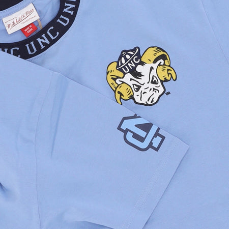 MITCHELL &amp; NESS Maglietta Uomo Ncaa Jacquard Ringer Vintage Logo Tee Unchee Blue da uomo