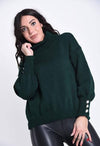 Maglione Donna Invernale Collo Alto con Bottoni Argento Argentati Dolcevita Nero Cammello Verde Maglia Donna L'Orchidea - Siderno, Commerciovirtuoso.it