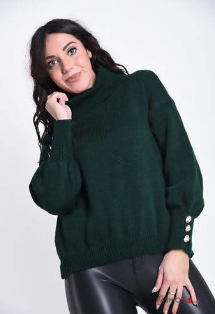 Maglione Donna Invernale Collo Alto con Bottoni Argento Argentati