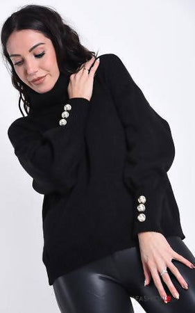 Maglione Donna Invernale Collo Alto con Bottoni Argento Argentati Dolcevita Nero Cammello Verde Maglia Donna L'Orchidea - Siderno, Commerciovirtuoso.it