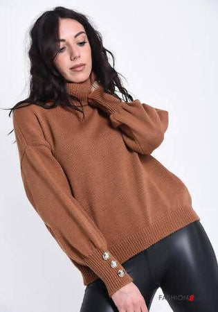 Maglione Donna Invernale Collo Alto con Bottoni Argento Argentati Dolcevita Nero Cammello Verde Maglia Donna L'Orchidea - Siderno, Commerciovirtuoso.it