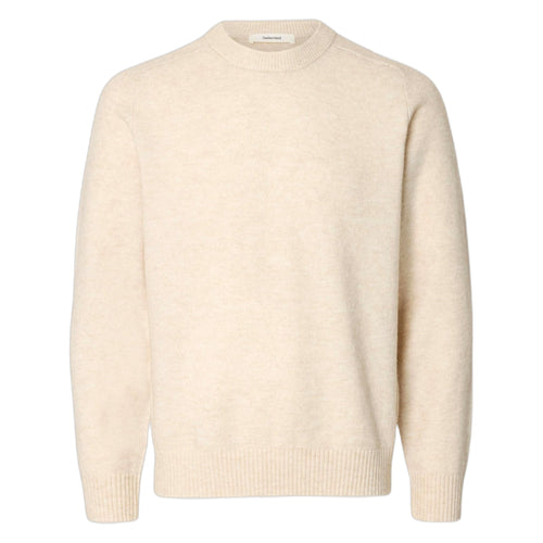 SELECTED maglione girogola selected homme rai ls knit crewneck - oatmeal da uomo