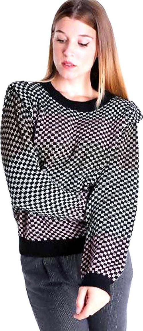 Maglione lavorato Donna a Quadri Bianco e Nero Maglia Girocollo Elasticizzata Morbida Fantasia quadretti per Lei Taglia Unica Maglia Donna L'Orchidea - Siderno, Commerciovirtuoso.it