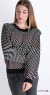 Maglione lavorato Donna a Quadri Bianco e Nero Maglia Girocollo Elasticizzata Morbida Fantasia quadretti per Lei Taglia Unica Maglia Donna L'Orchidea - Siderno, Commerciovirtuoso.it