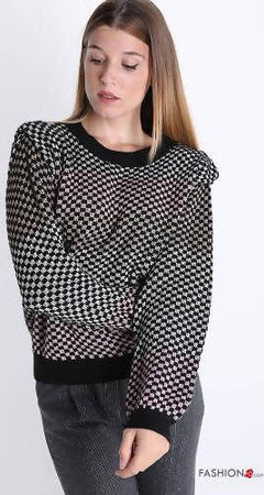 Maglione lavorato Donna a Quadri Bianco e Nero Maglia Girocollo Elasticizzata Morbida Fantasia quadretti per Lei Taglia Unica Maglia Donna L'Orchidea - Siderno, Commerciovirtuoso.it