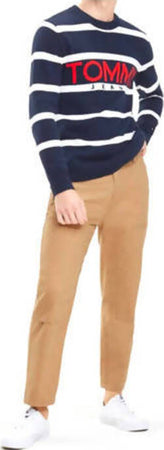 Maglione Uomo Tommy Hilfiger a Righe Bianche E Blu Con Logo Maglione in Cotone Pettinato Girocollo Con Polsini E Fondo a Coste Casual Vestibilità Regolare Moda/Uomo/Abbigliamento/Maglioni e cardigan/Maglioni Euforia - Bronte, Commerciovirtuoso.it