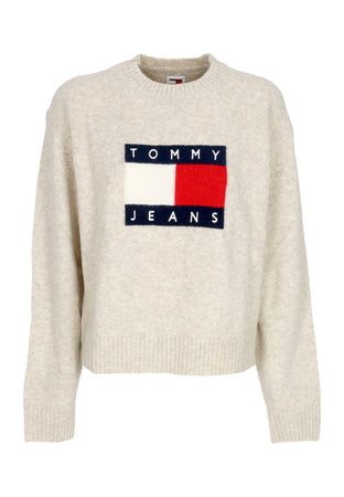 Tommy Hilfiger Maglione Donna W Melange Flag Sweater Ancient White Melange da donna