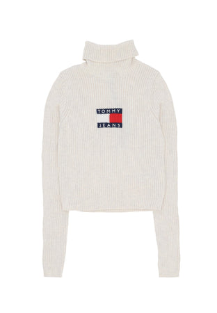 Tommy Hilfiger Maglione Donna W Melange Turtleneck Flag Sweater Ancient White Melange da donna