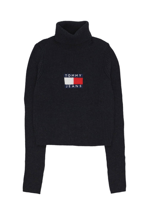 Tommy Hilfiger Maglione Donna W Melange Turtleneck Flag Sweater Black Melange da donna