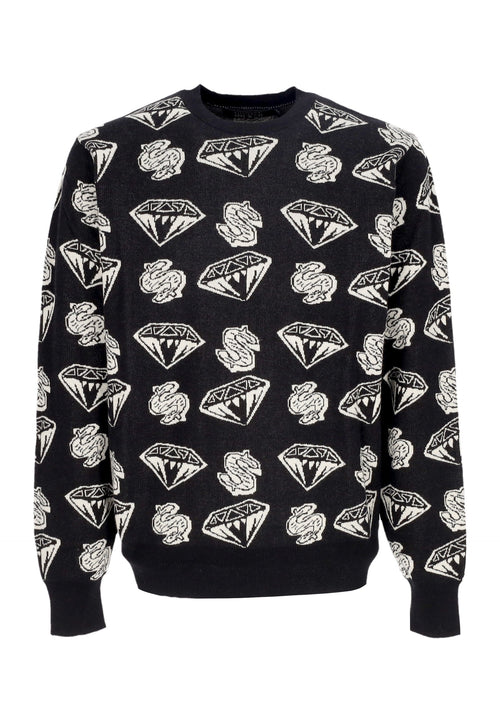 BILLIONAIRE BOYS CLUB Maglione Uomo Diamonds & Dollars Knit Jumper Black/ecru da uomo
