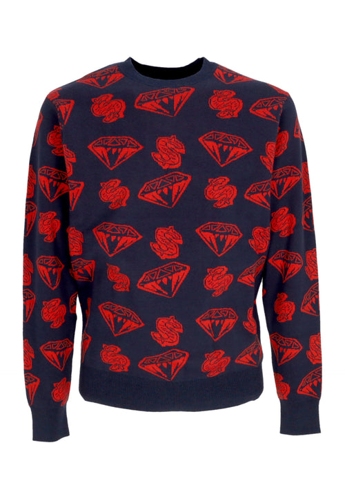 BILLIONAIRE BOYS CLUB Maglione Uomo Diamonds & Dollars Knitted Jumper Navy/red da uomo