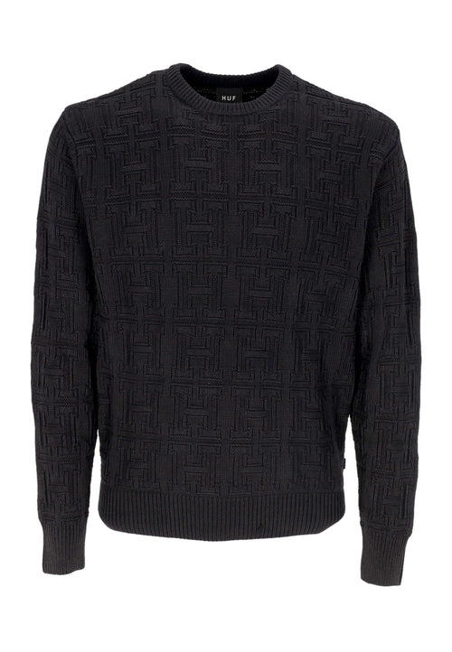 HUF Maglione Uomo Interlaced Jacquard Overdyed Crew Black da uomo