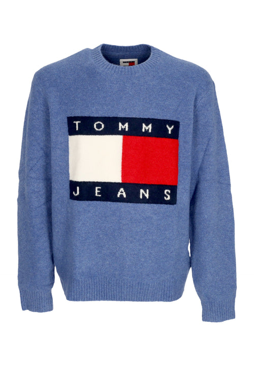 Tommy Hilfiger Maglione Uomo Melange Flag Sweater Bright Blue Melange da uomo