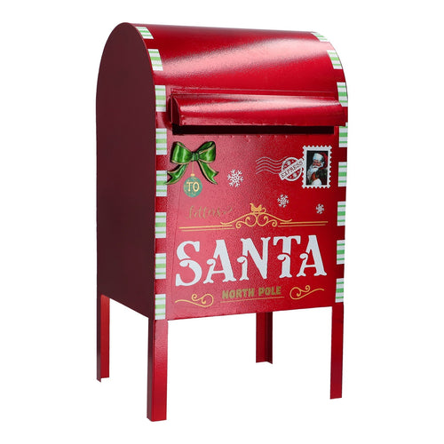 Cassetta postale Mailbox natalizia in metallo colore rosso per villaggio di Natale