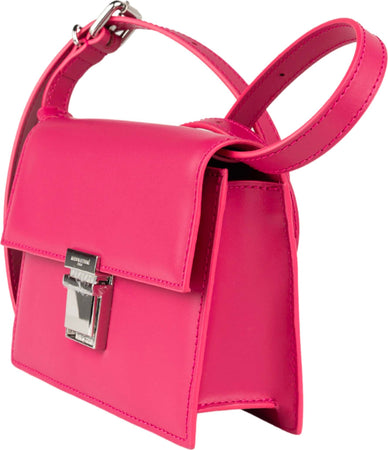 MAISON-KITSUNE-Mini-Preppy-Baguette-borsa-in-pelle-in-magenta-da-donna