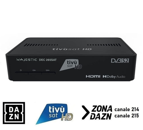 Decoder Tv Satellitare HD Dazn e Tivusat HDMI Con Scheda Inclusa Majestic SAT 265 DEC Certificato
