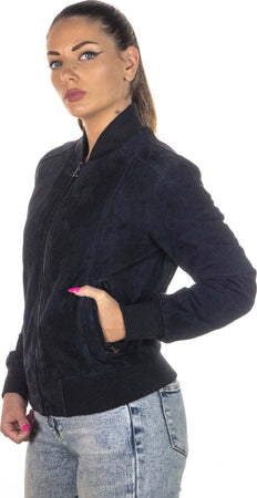 Malesia---Bomber-Donna-Blu-in-vera-pelle-camoscio